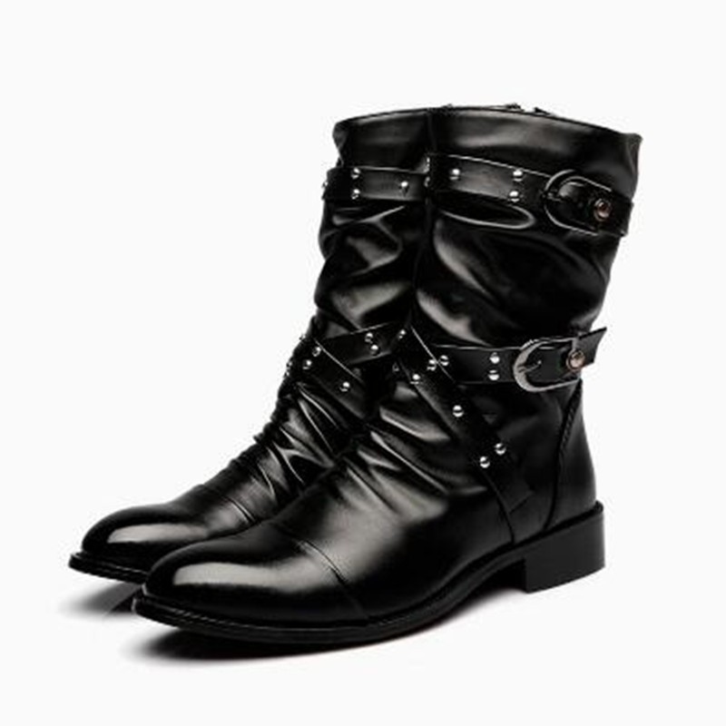 Men Shoes Size 46 - Modische Herren-Lederstiefel Hochwertige Mittelhohe Stiefel Klassische