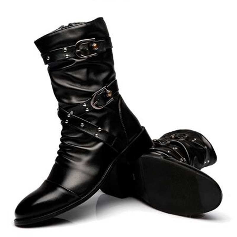 Men Shoes Size 46 - Modische Herren-Lederstiefel Hochwertige Mittelhohe Stiefel Klassische